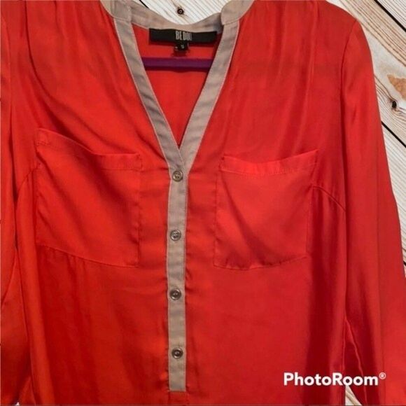 BEDO Red Orange & Tan Blouse S - Picture 2 of 4